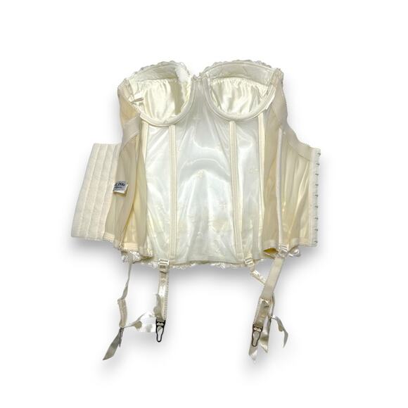 Vintage Felina Lingerie Ivory Embroidered Lace Bustier 32C Corset w/ Garters - Picture 6 of 10